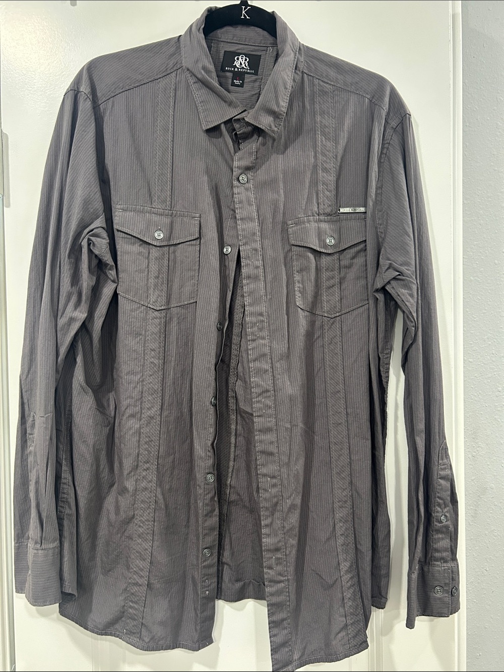 Rock & Republic Gray Shirt with Black Label